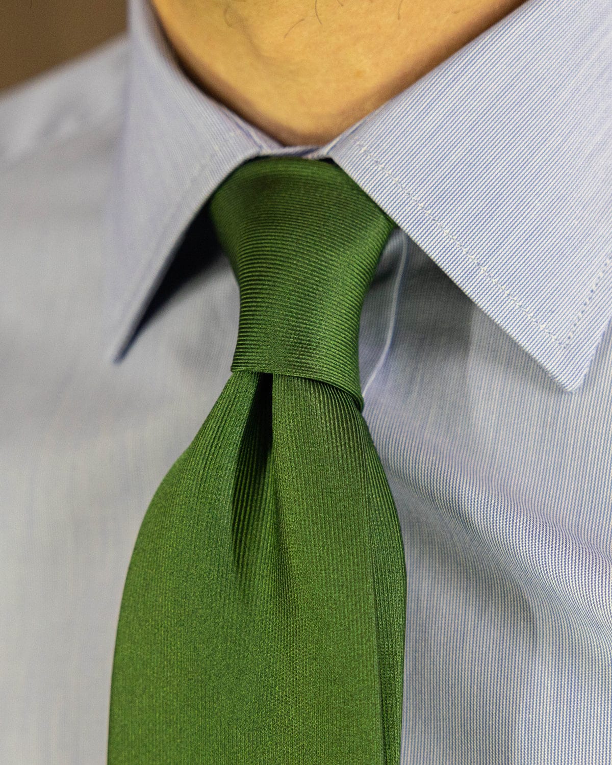 Plain Green Printed Silk Tie