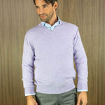 Plain Lavender 2-Ply Cashmere V-Neck Sweater