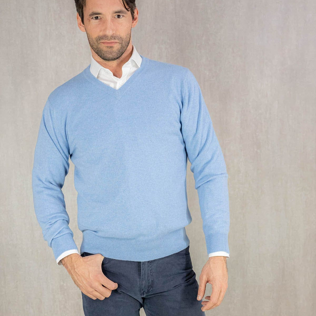 Plain Light Blue Cashmere Sweater