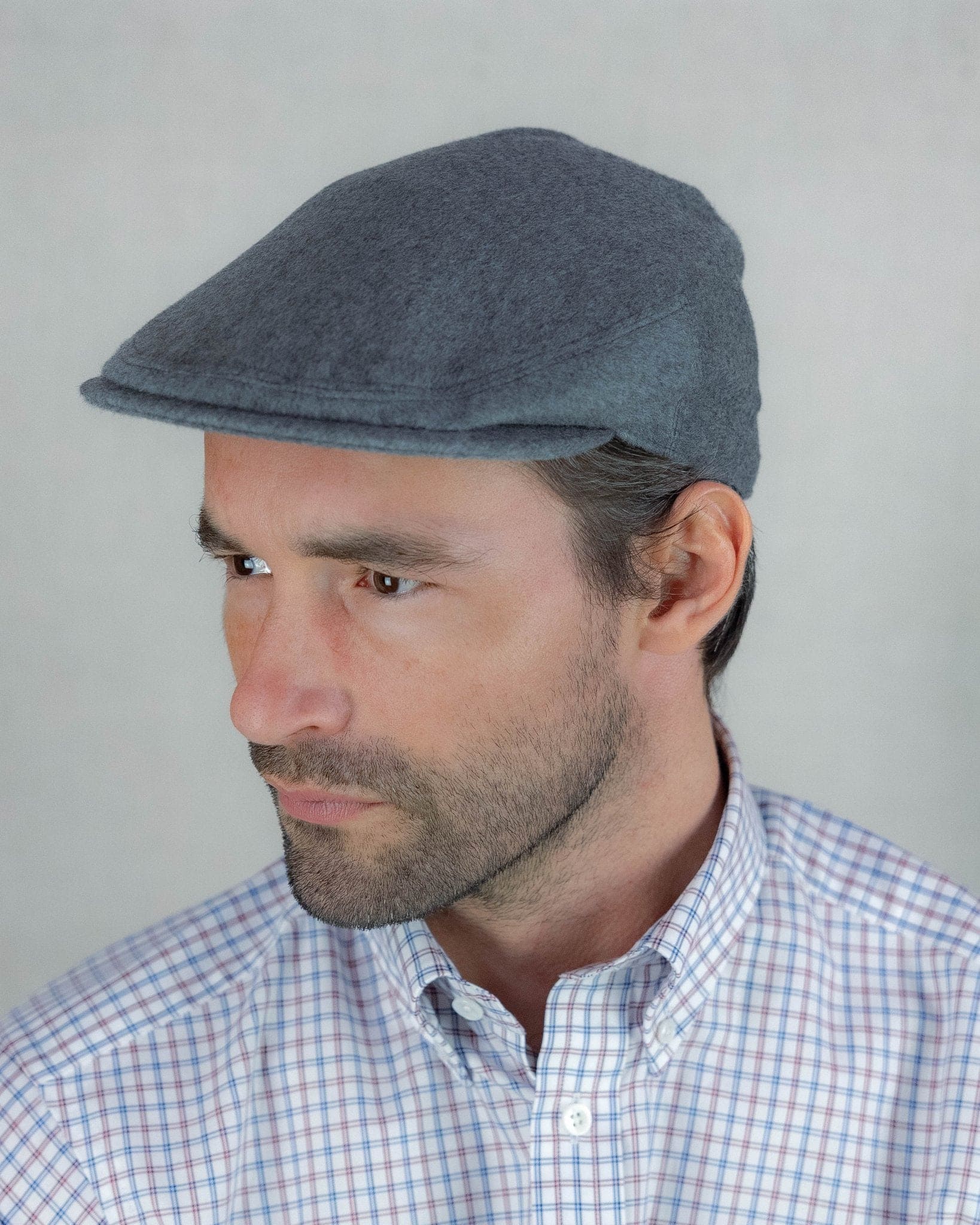 Plain Light Grey Loden Wool Made In England Flat Cap