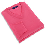 Plain Light Pink 2-Ply Cashmere V-Neck Sweater