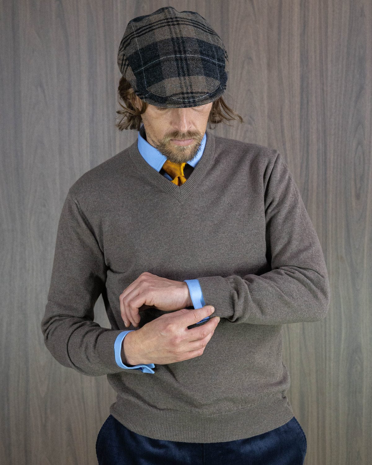 Plain Mid Brown Cashmere V-Neck Sweater