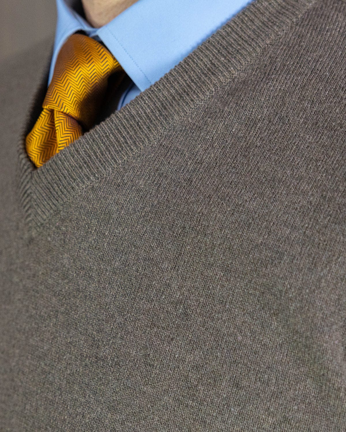 Plain Mid Brown Cashmere V-Neck Sweater