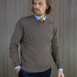 Plain Mid Brown Cashmere V-Neck Sweater