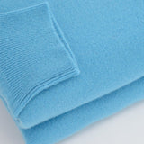 Plain Ocean Blue 2-Ply Cashmere V-Neck Pullover