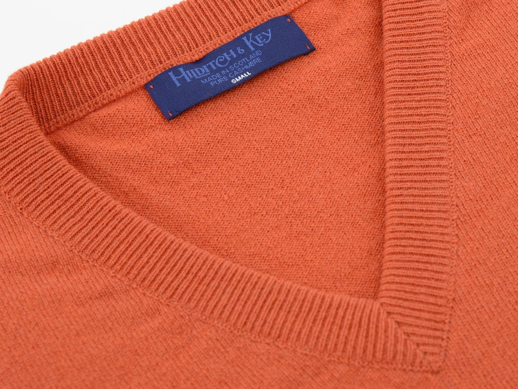 Plain Orange 2-Ply Cashmere V-Neck Pullover