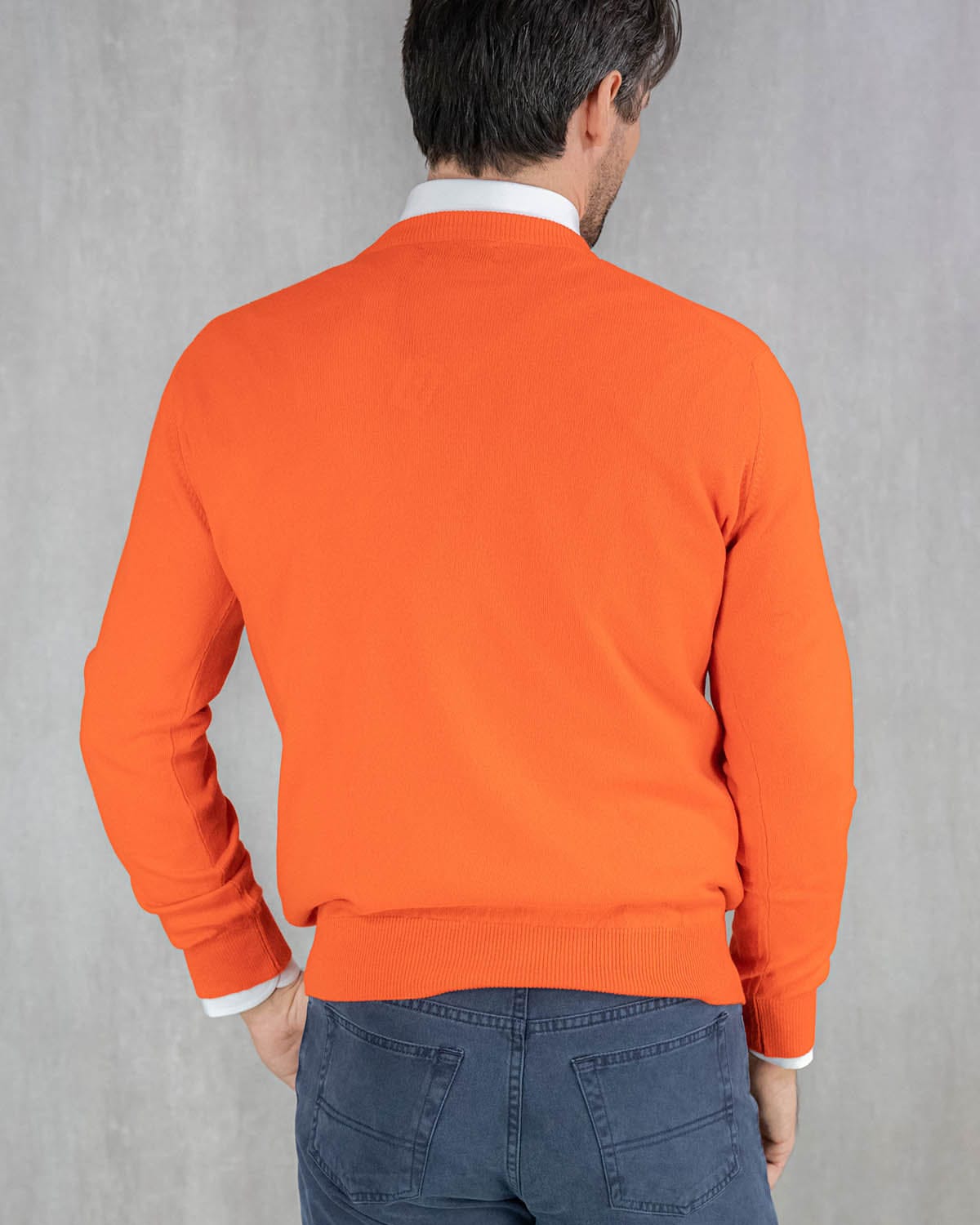 Plain Orange Gloss 2-Ply Cashmere V-Neck Sweater