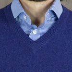 Plain Petrol Blue 2-Ply Cashmere V-Neck Sweater
