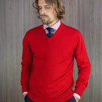 Plain Red 2-Ply Cashmere V-Neck Sweater