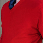 Plain Red 2-Ply Cashmere V-Neck Sweater