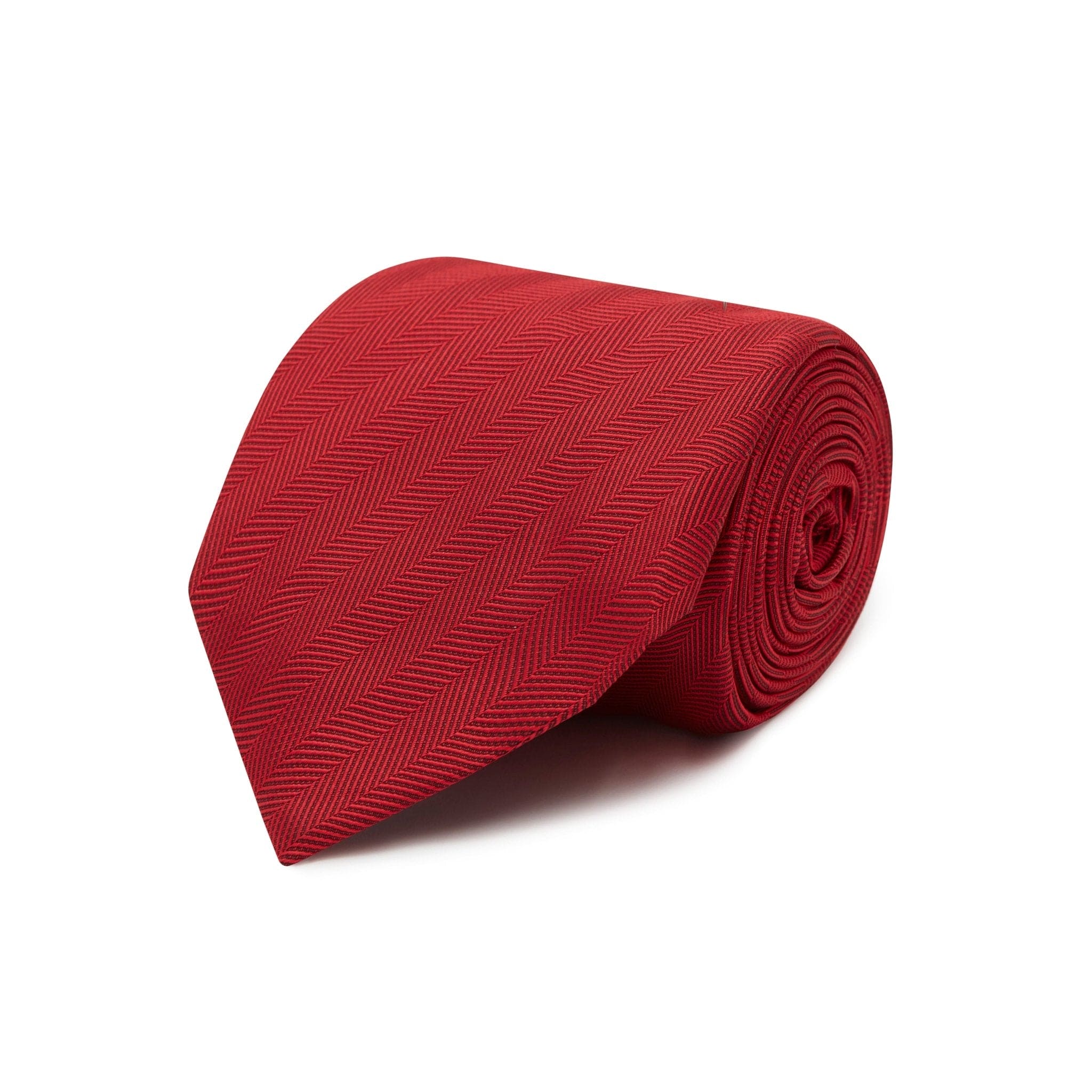 Plain Red Herringbone Woven Silk Tie