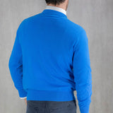 Plain Shard Blue 2-Ply Cashmere V-Neck Pullover