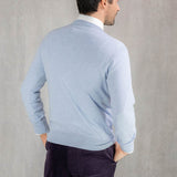 Plain Sky Blue 2-Ply Cashmere V-Neck Sweater
