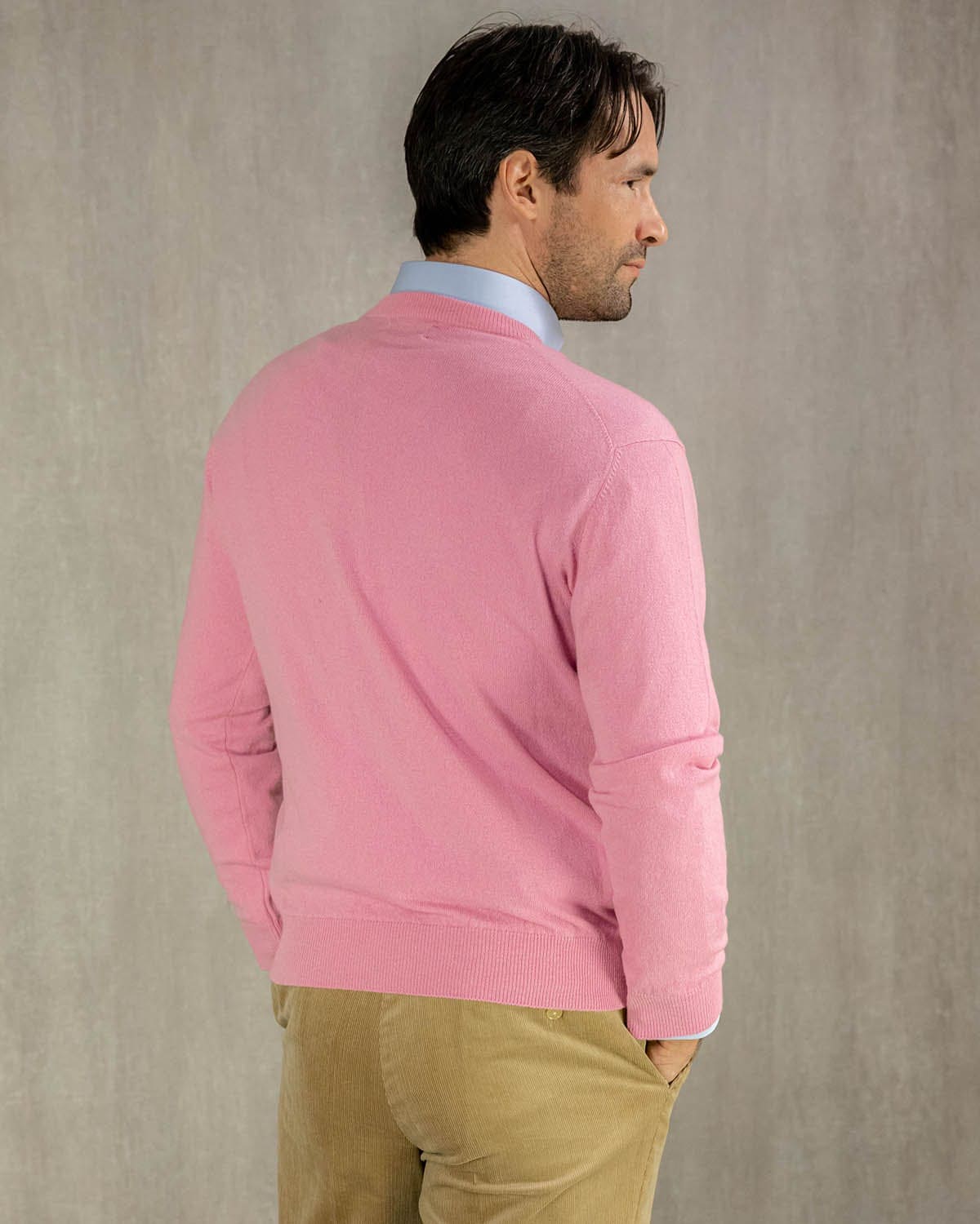 Plain Zinnia Pink 2-Ply Cashmere V-Neck Sweater