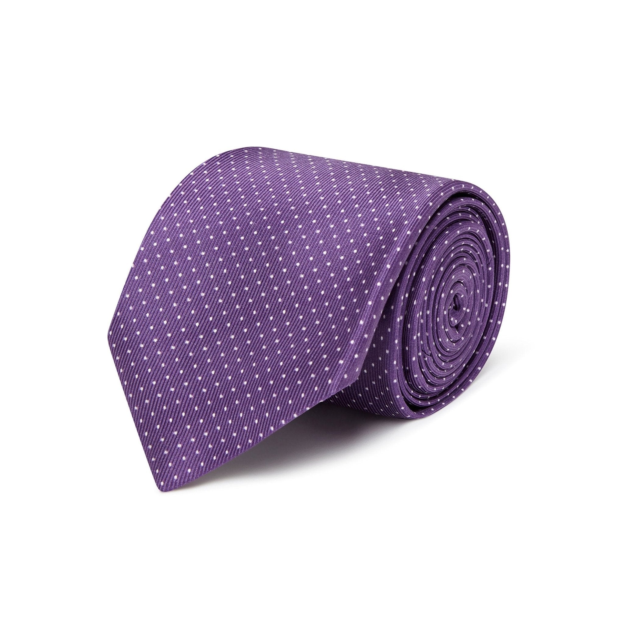Purple Printed Silk Tie with White Pin Spots