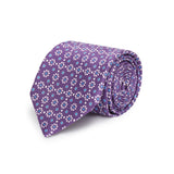 Purple with Blue & White Floral Printed Silk Tie