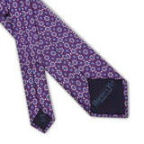 Purple with Blue & White Floral Printed Silk Tie