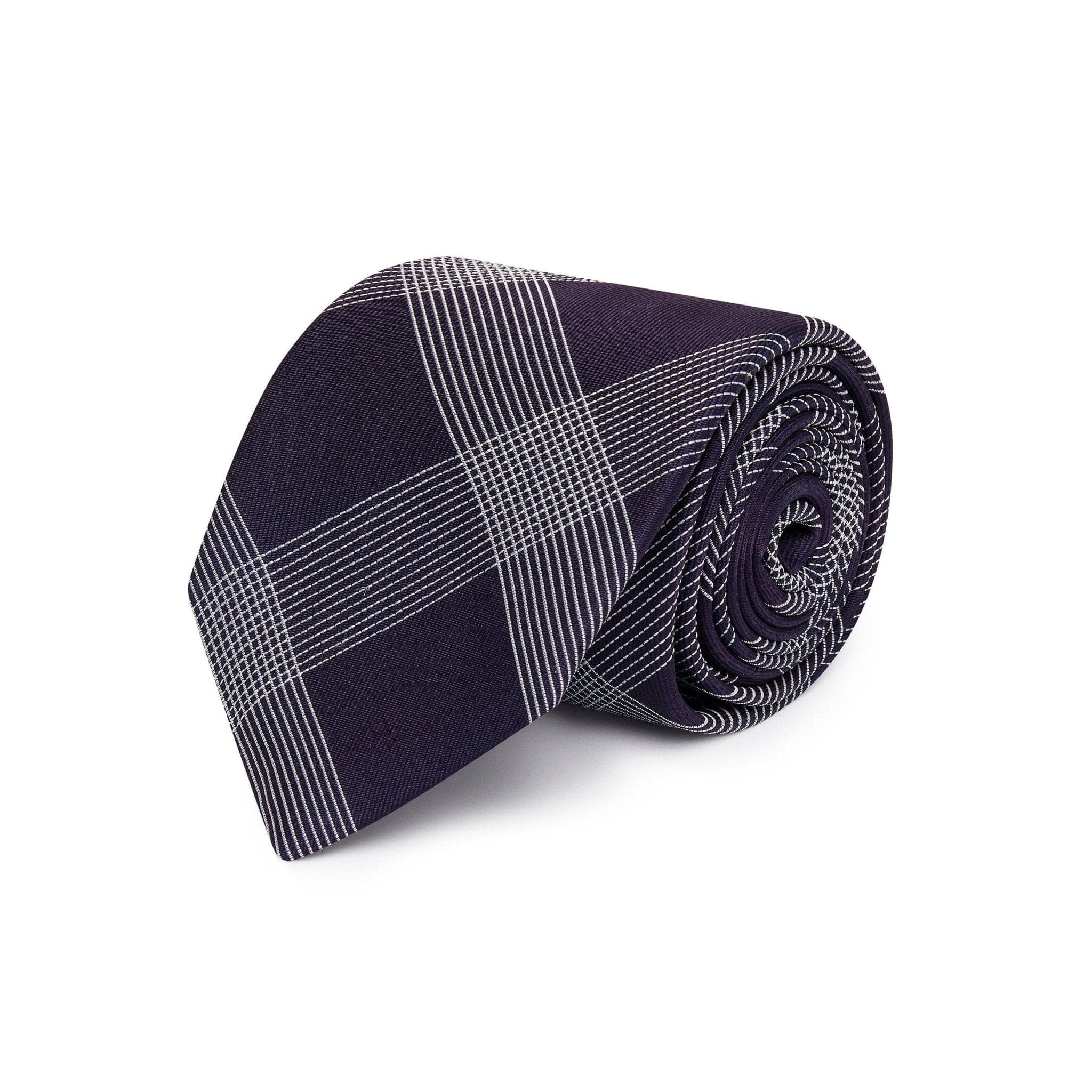 Purple with White Check Woven Silk Tie