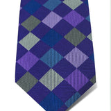 Purple Woven Silk Tie with Blue & Grey Large Check