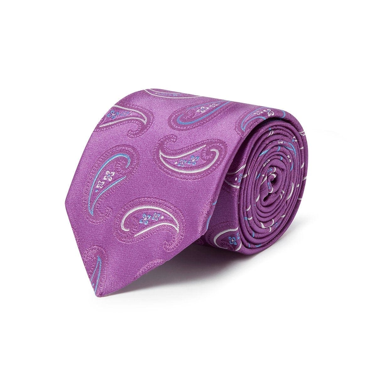 Purple Woven Silk Tie With Blue & White Paisley