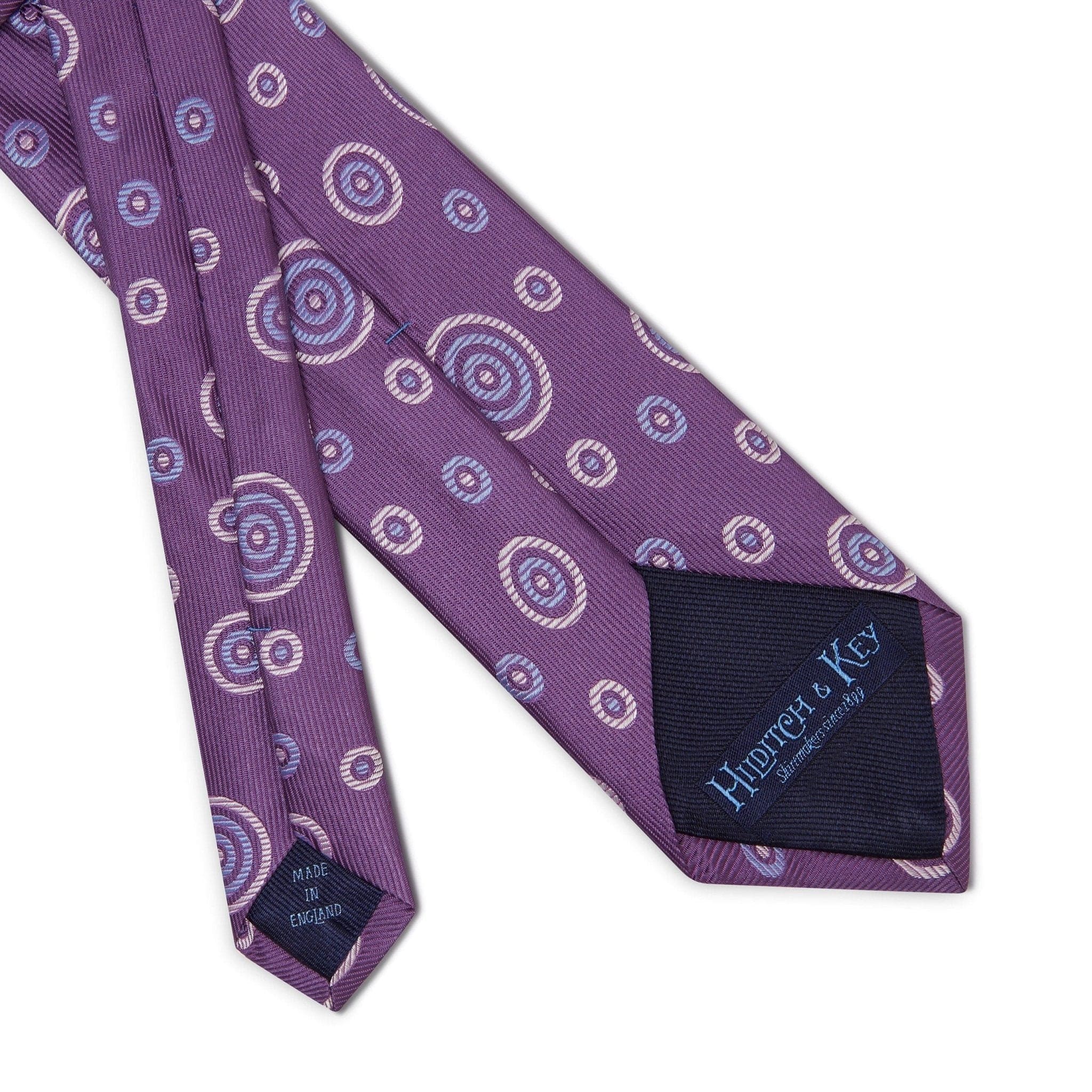 Purple Woven Silk Tie with White & Blue Circles