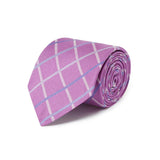 Purple Woven Silk Tie With White & Blue Grid Check