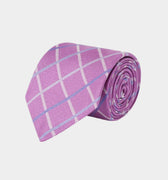 Purple Woven Silk Tie With White & Blue Grid Check