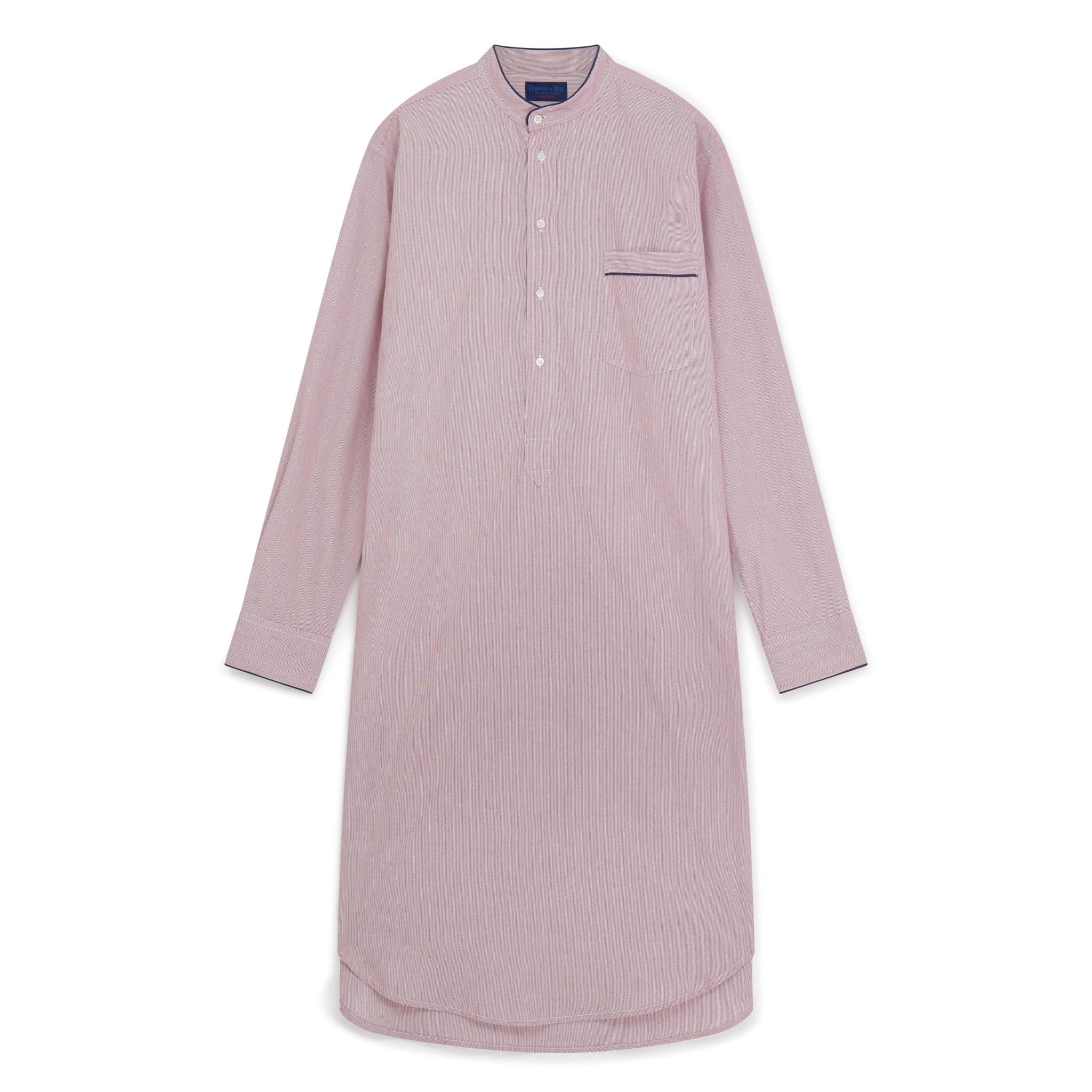 Red Fine Bengal Cotton Nightshirt With Navy Piping