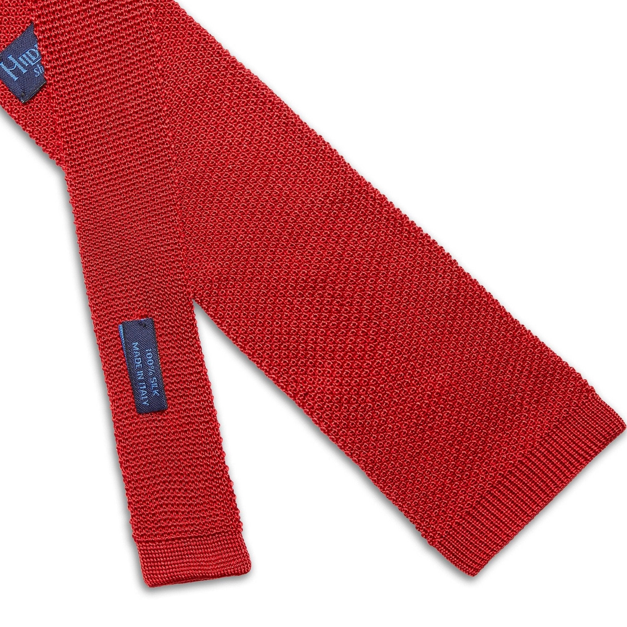Red Knitted Silk Tie with White Spots