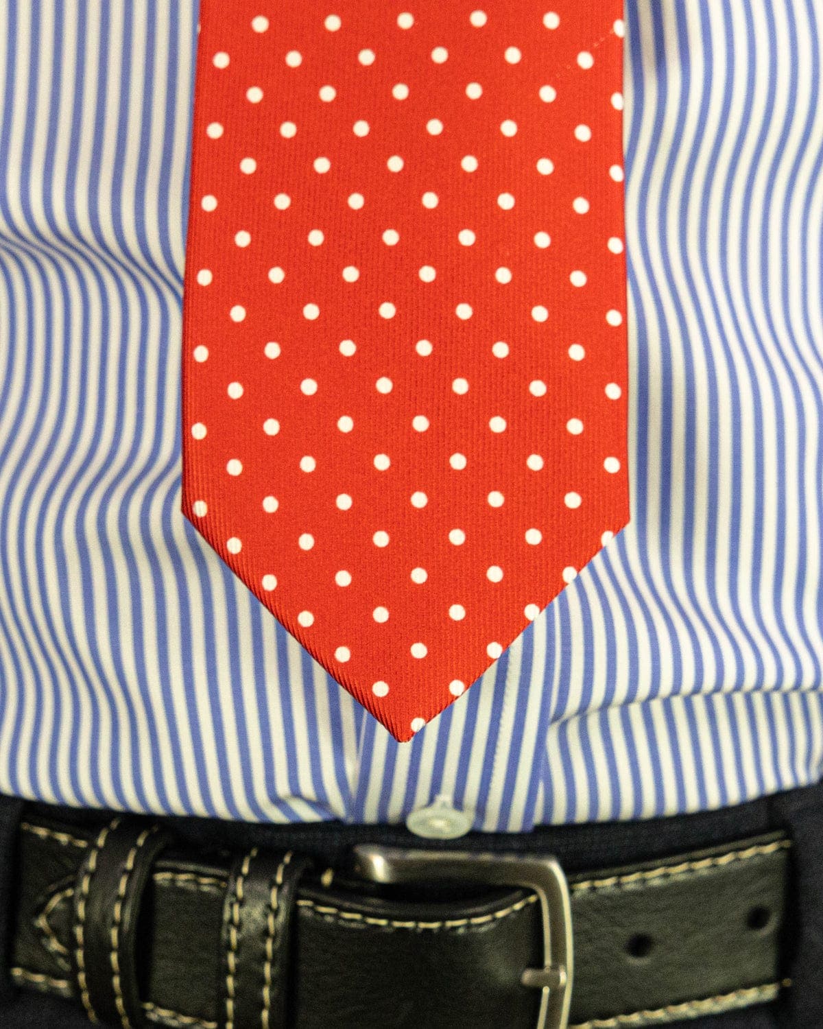Red Printed Silk Tie with White Medium Spots