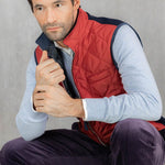 Red Quilted Gilet With Navy Knitted Back
