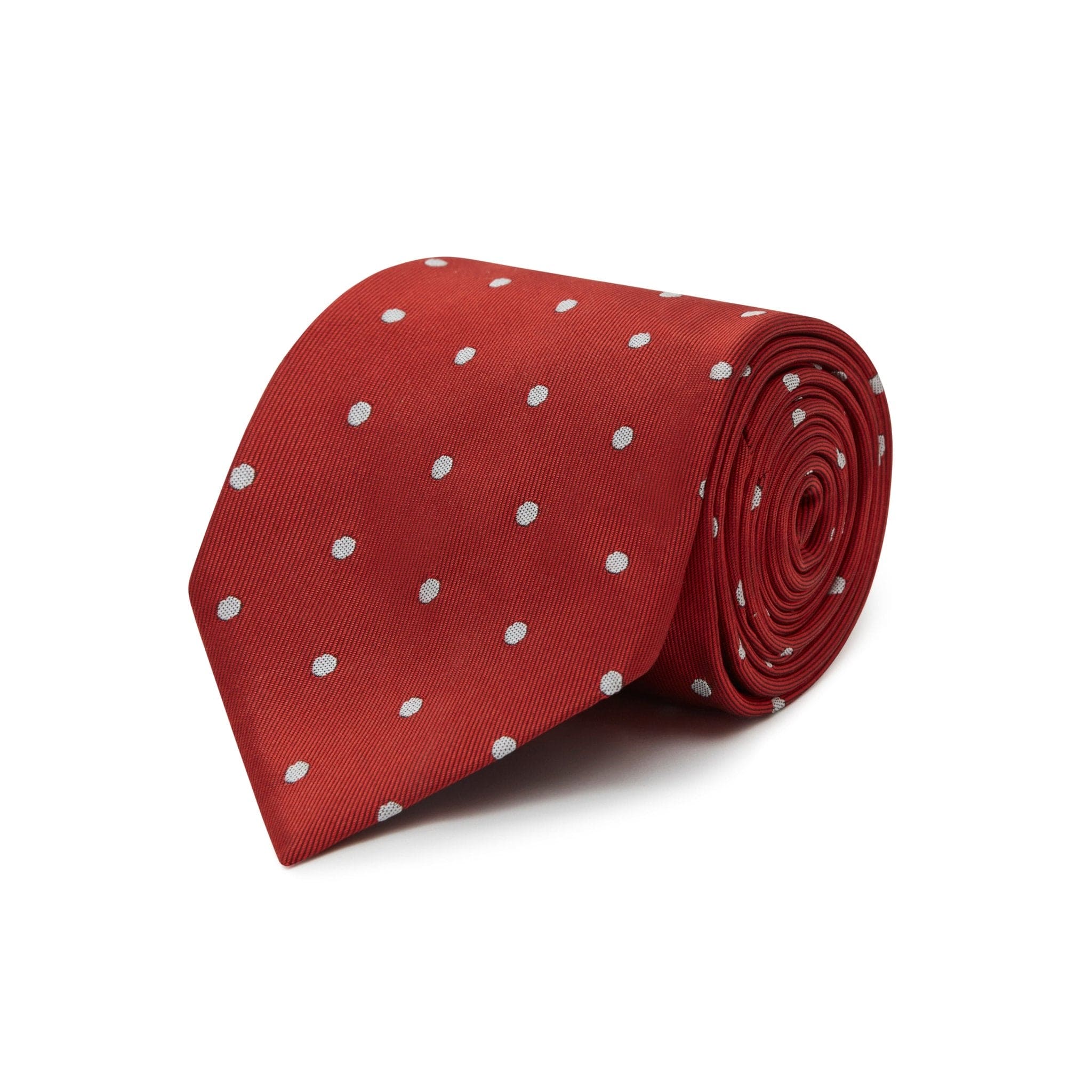 Red & White Large Spot Woven Silk Tie