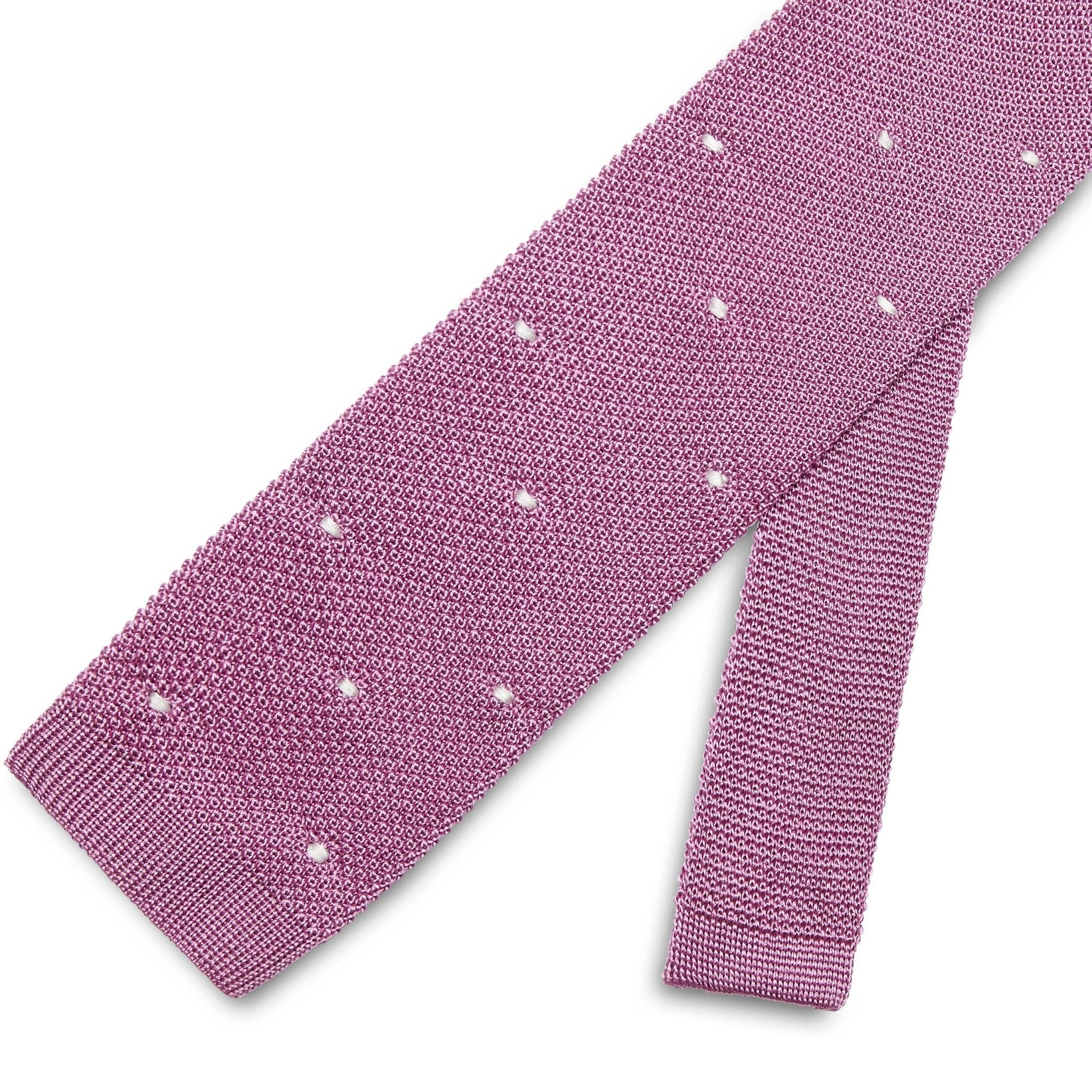 Rose Pink Knitted Silk Tie with White Spots