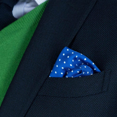 Royal Blue Silk Handkerchief with White Medium Spots