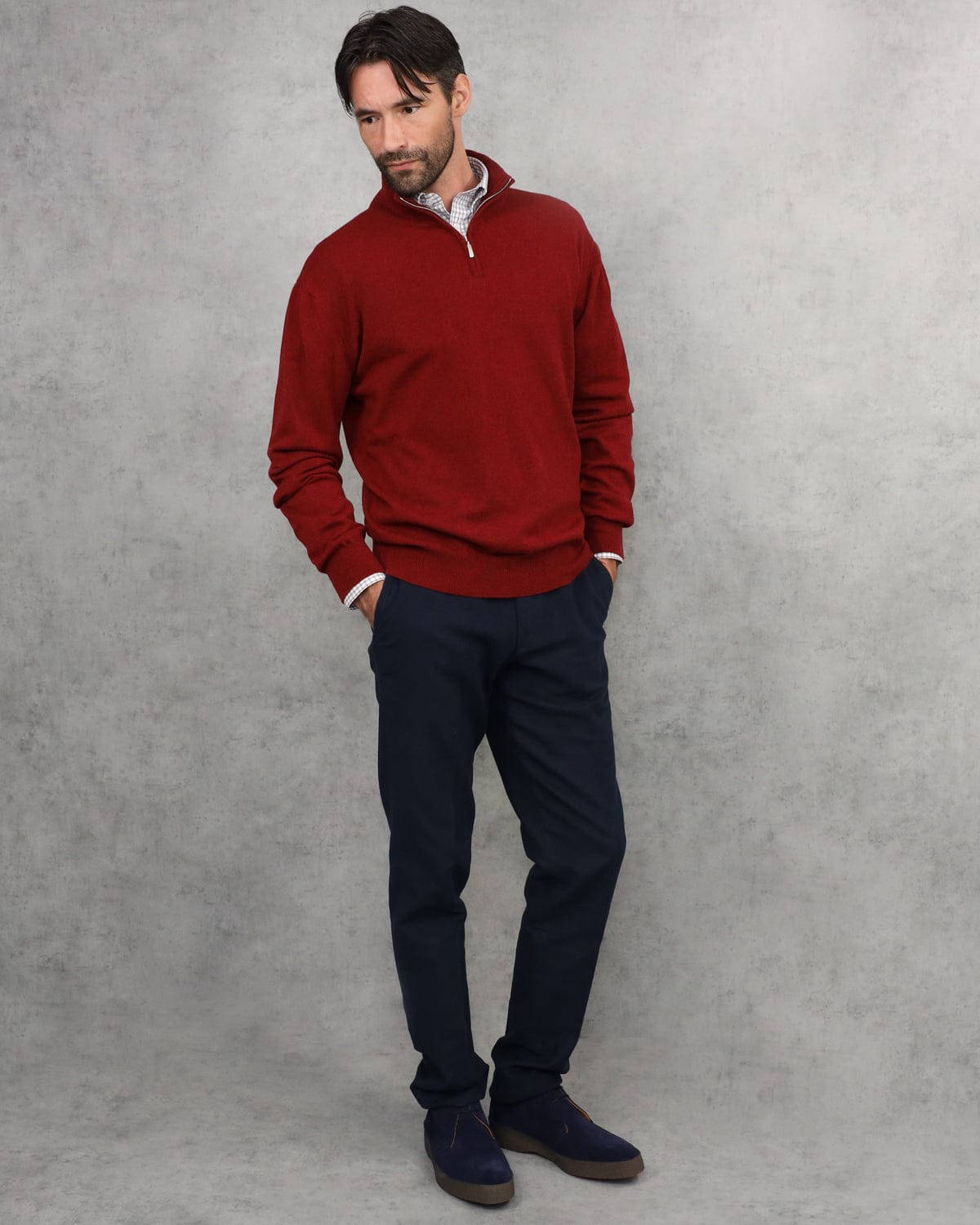 Russet Red Zip Neck 100% Cashmere Sweater