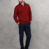 Russet Red Zip Neck 100% Cashmere Sweater