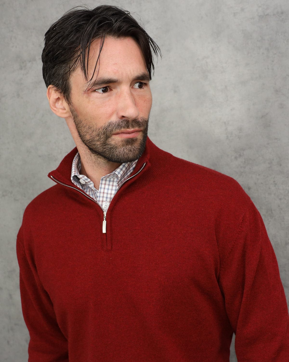 Russet Red Zip Neck 100% Cashmere Sweater