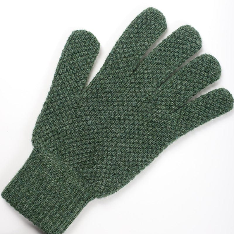 Serpentine Green Moss Stitch 100% Cashmere Gloves