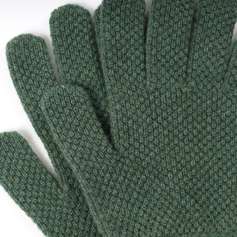 Serpentine Green Moss Stitch 100% Cashmere Gloves