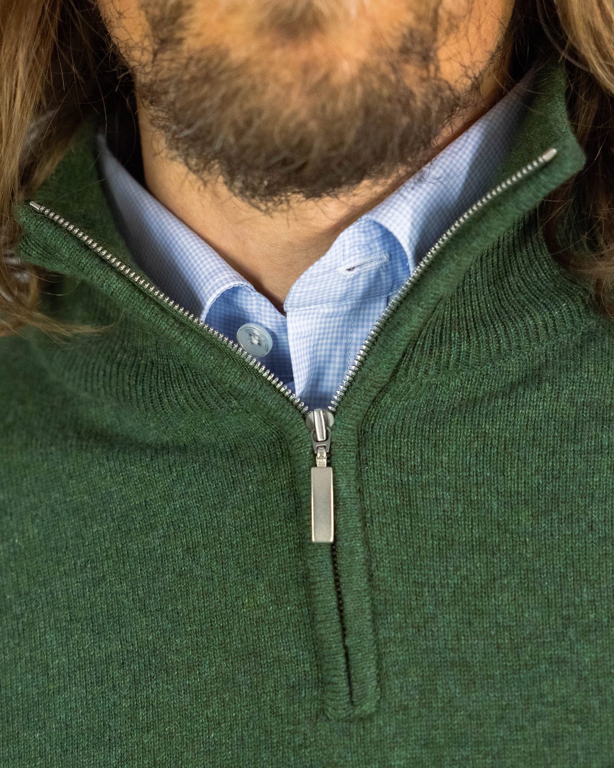 Serpentine Green Zip Neck 100% Cashmere Sweater