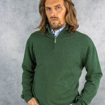 Serpentine Green Zip Neck 100% Cashmere Sweater