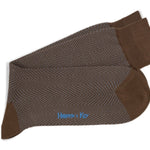 Short Brown Herringbone Cotton Socks