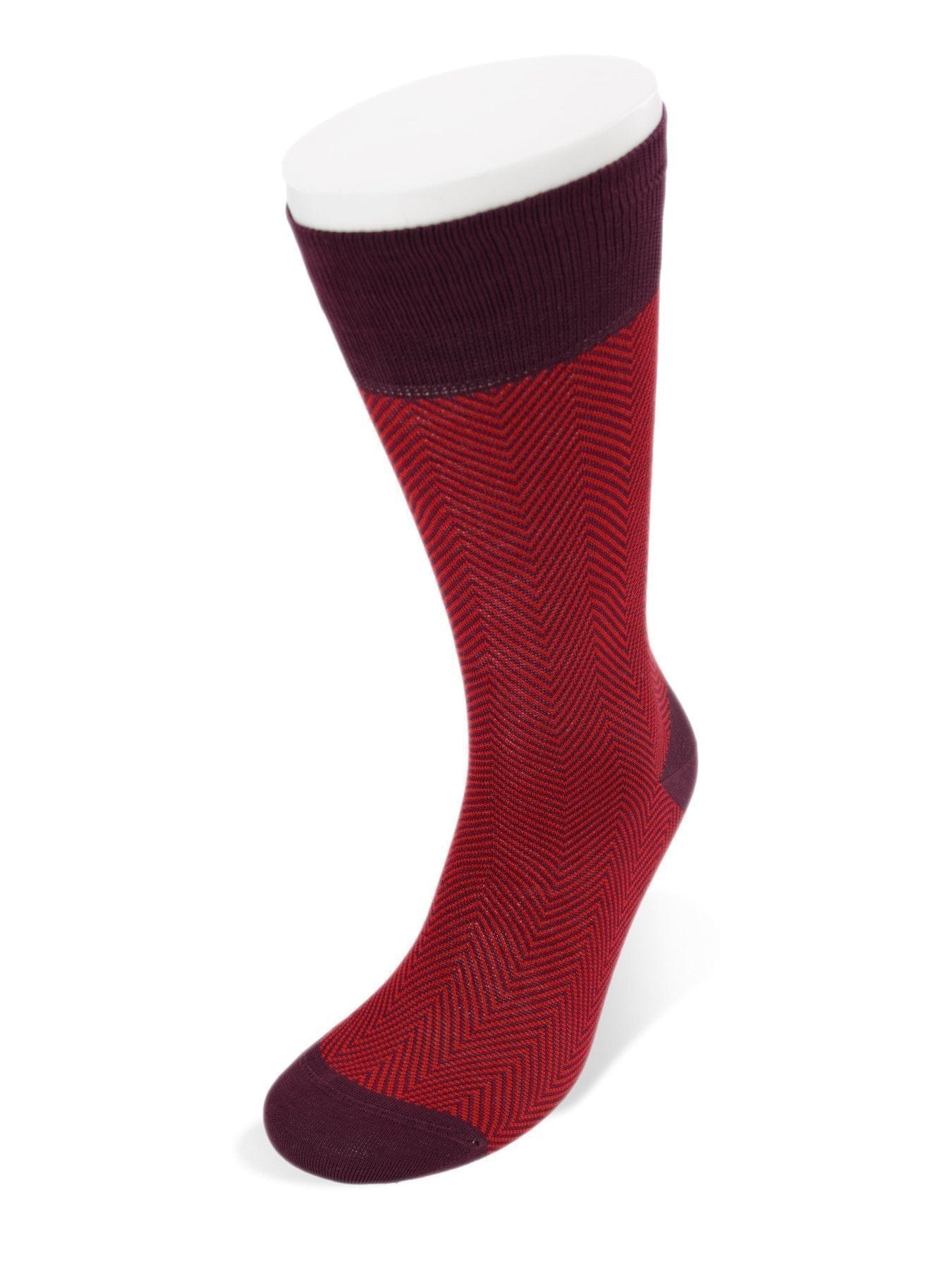 Short Dark Red Herringbone Cotton Socks