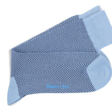 Short Pale Blue Herringbone Cotton Socks