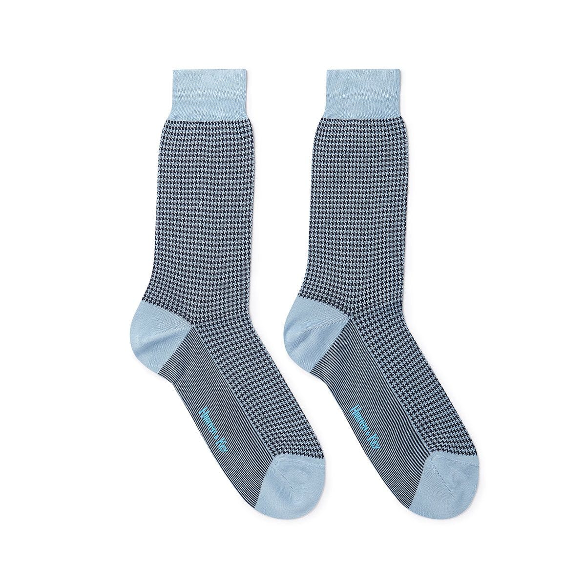 Short Pale Blue & Navy Houndstooth Cotton Socks