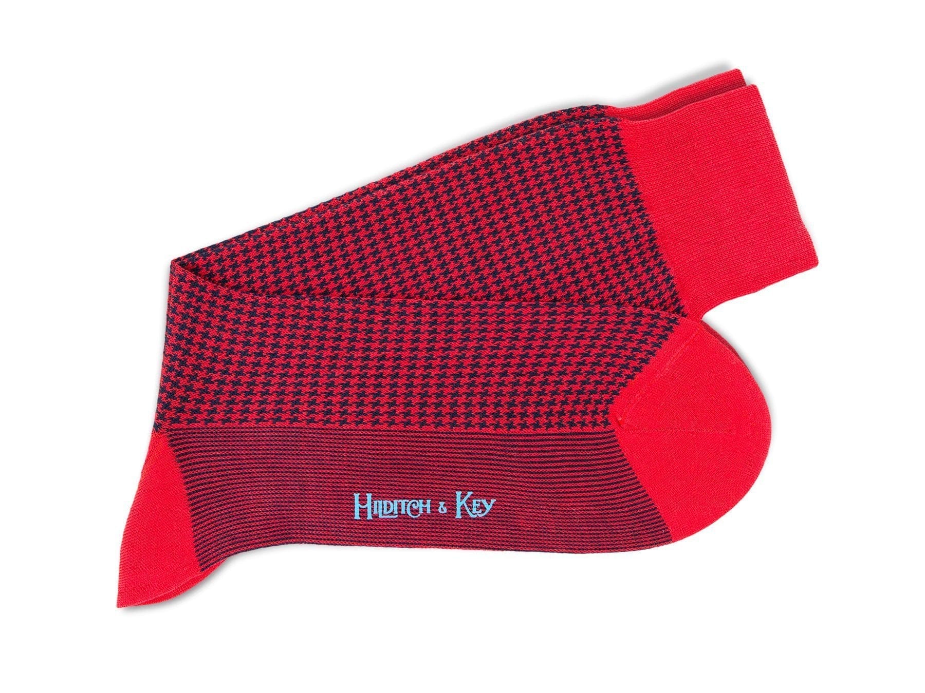 Short Red & Navy Houndstooth Cotton Socks