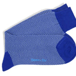 Short Royal Blue Herringbone Cotton Socks