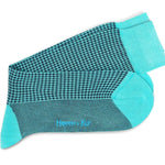 Short Turquoise & Navy Houndstooth Cotton Socks