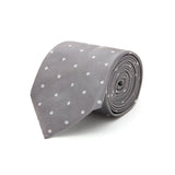 Silver & White Large Spot Woven Silk Tie