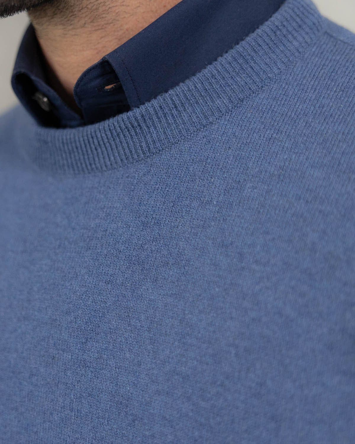 Soft Denim Blue Crew Neck 100% Cashmere Sweater
